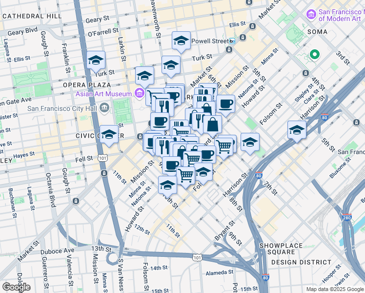 map of restaurants, bars, coffee shops, grocery stores, and more near 667a Minna in San Francisco
