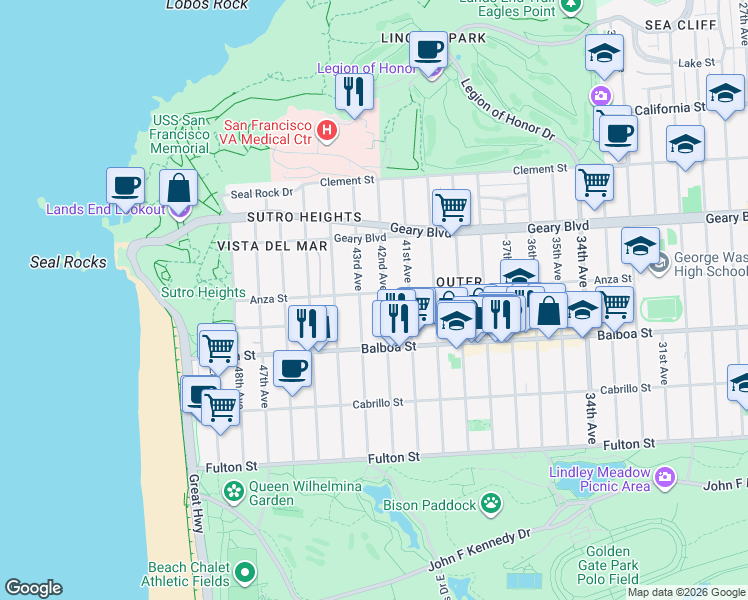 map of restaurants, bars, coffee shops, grocery stores, and more near in San Francisco