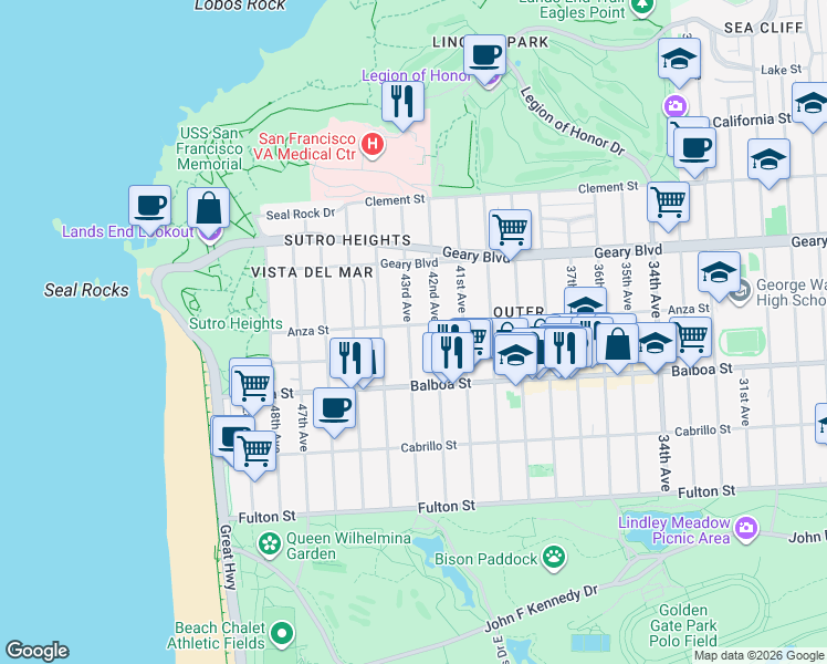 map of restaurants, bars, coffee shops, grocery stores, and more near in San Francisco