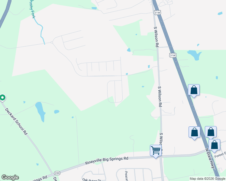 map of restaurants, bars, coffee shops, grocery stores, and more near 105 Kentucky Oaks Trail in Elizabethtown