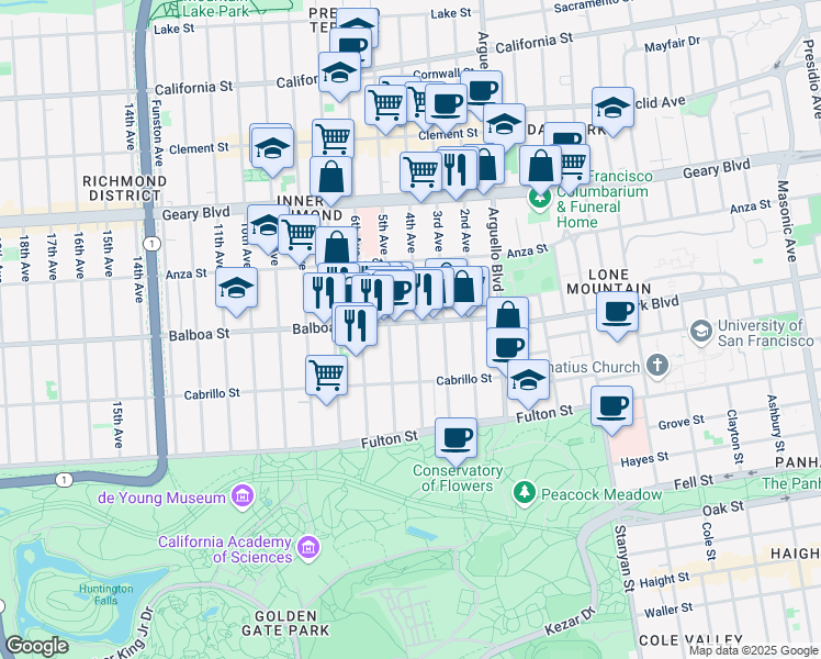 map of restaurants, bars, coffee shops, grocery stores, and more near in San Francisco