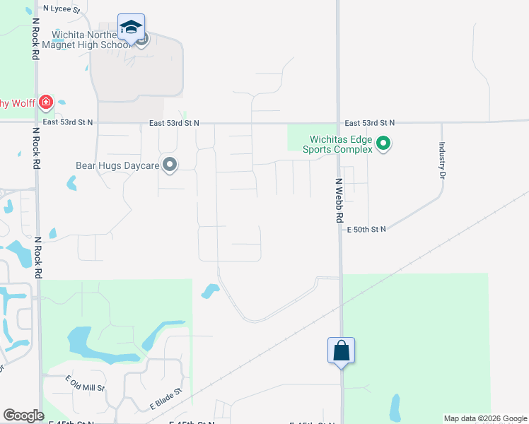 map of restaurants, bars, coffee shops, grocery stores, and more near 5351-5399 North Webb Road in Bel Aire