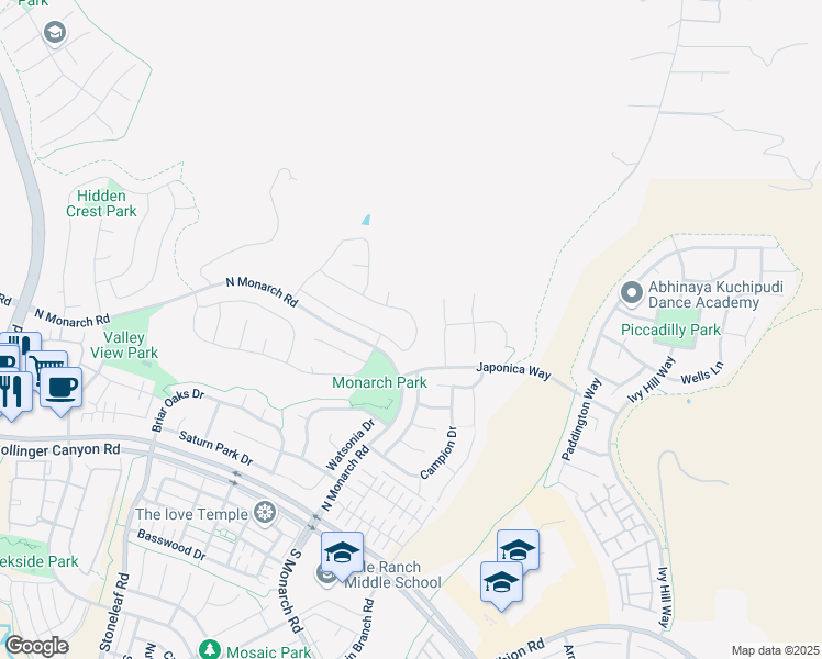 map of restaurants, bars, coffee shops, grocery stores, and more near 3419 Ironwood Drive in San Ramon