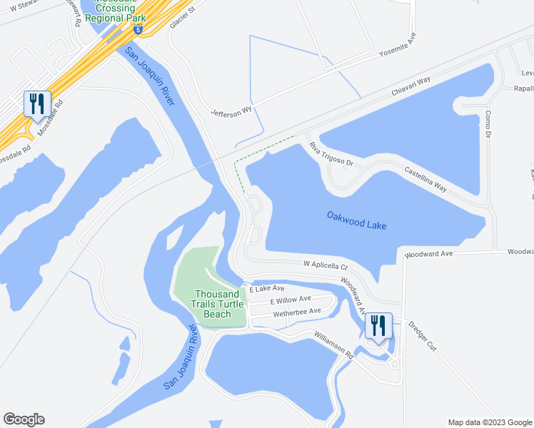 map of restaurants, bars, coffee shops, grocery stores, and more near 4399 Aplicella Court in Manteca