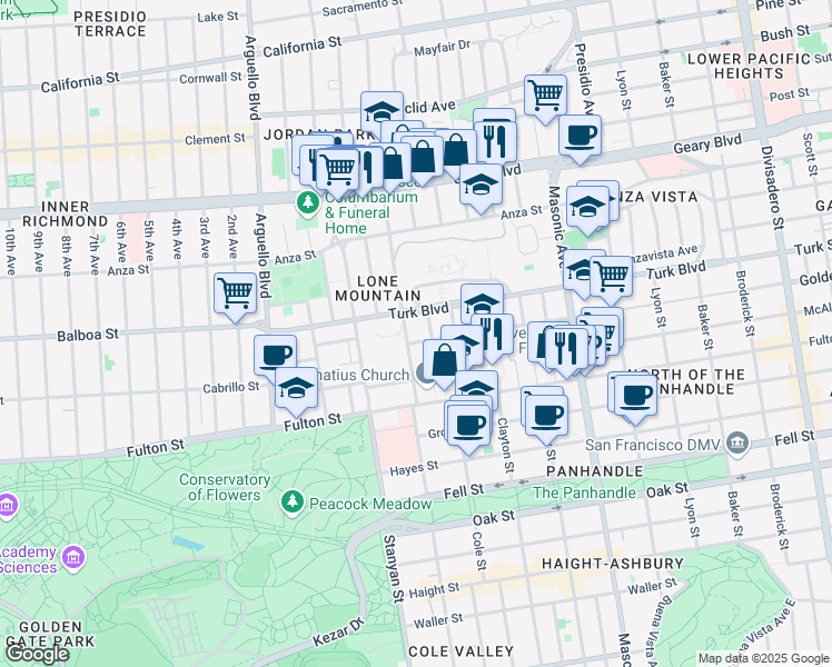 map of restaurants, bars, coffee shops, grocery stores, and more near 31 Temescal Terrace in San Francisco