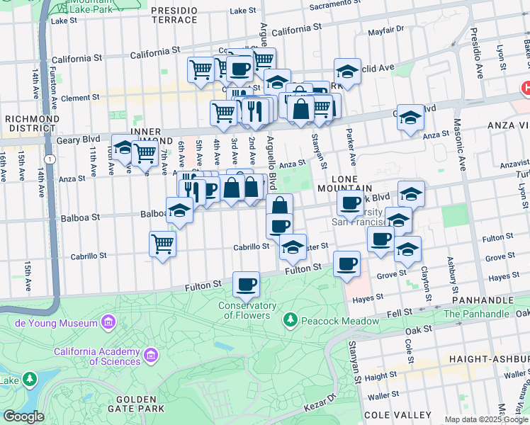 map of restaurants, bars, coffee shops, grocery stores, and more near in San Francisco