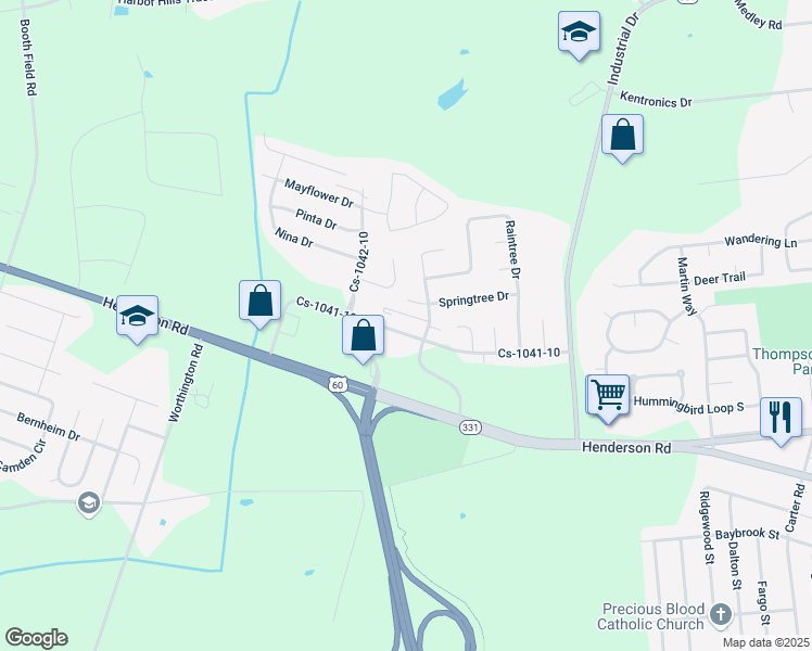 map of restaurants, bars, coffee shops, grocery stores, and more near 3941 Benttree Drive in Owensboro