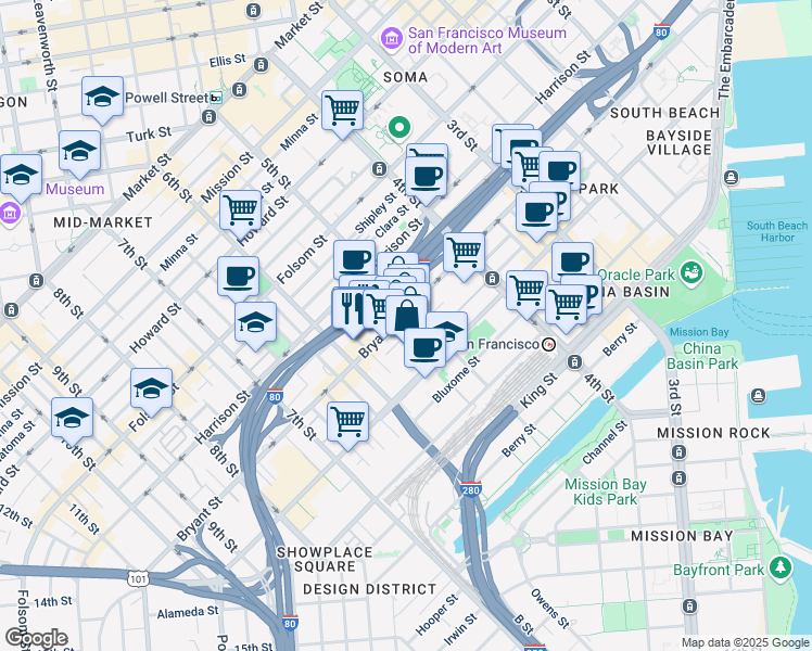 map of restaurants, bars, coffee shops, grocery stores, and more near 527 5th Street in San Francisco