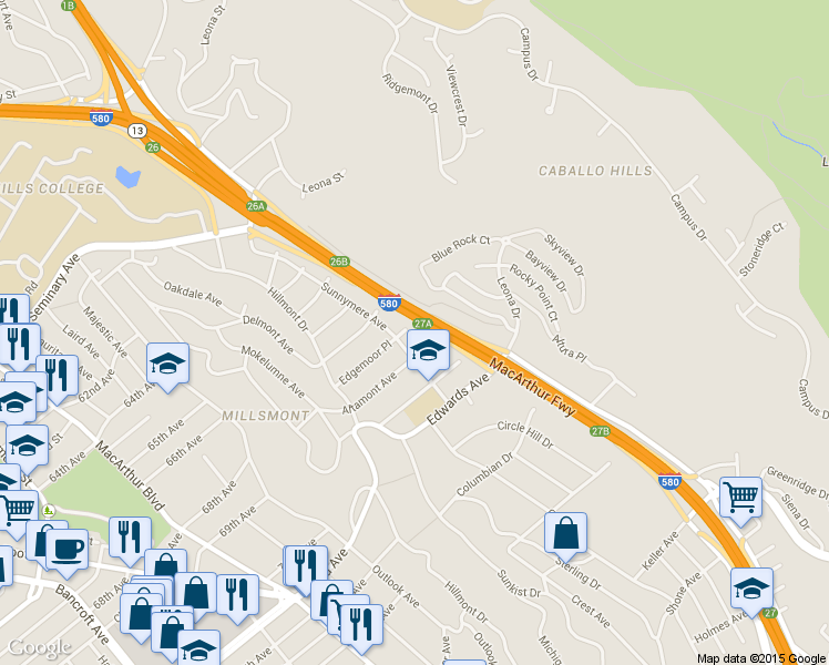 map of restaurants, bars, coffee shops, grocery stores, and more near 4024 Edgemoor Place in Oakland