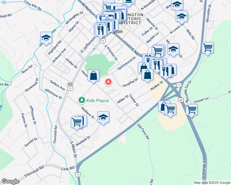 map of restaurants, bars, coffee shops, grocery stores, and more near 120 Houston Street in Lexington