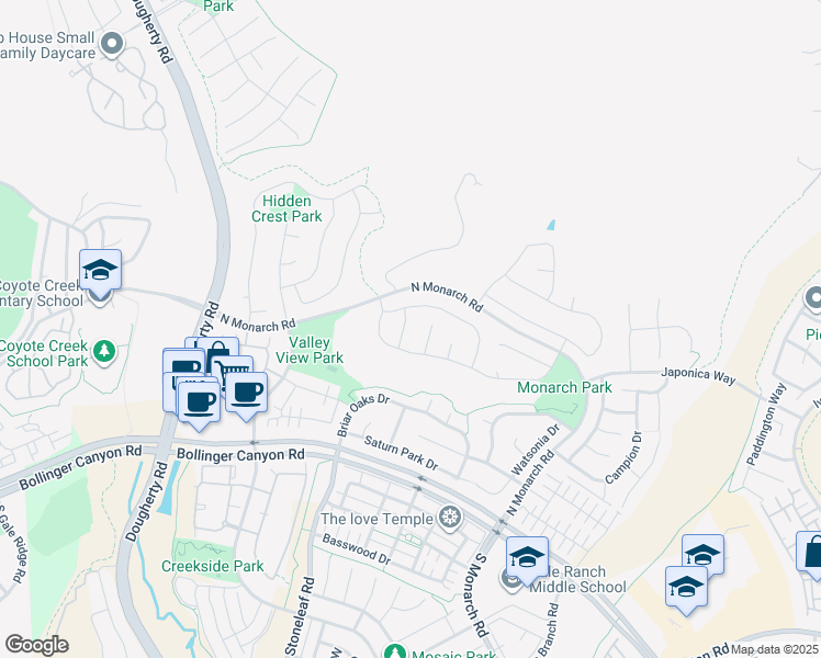 map of restaurants, bars, coffee shops, grocery stores, and more near 2324 Oleaster Drive in San Ramon