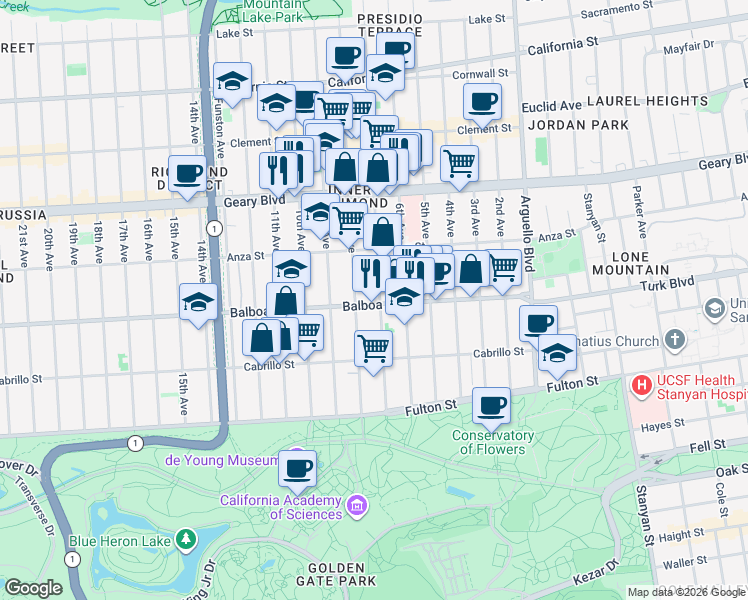 map of restaurants, bars, coffee shops, grocery stores, and more near in San Francisco