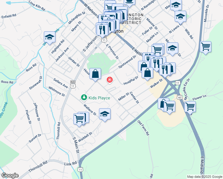 map of restaurants, bars, coffee shops, grocery stores, and more near 120 Houston Street in Lexington