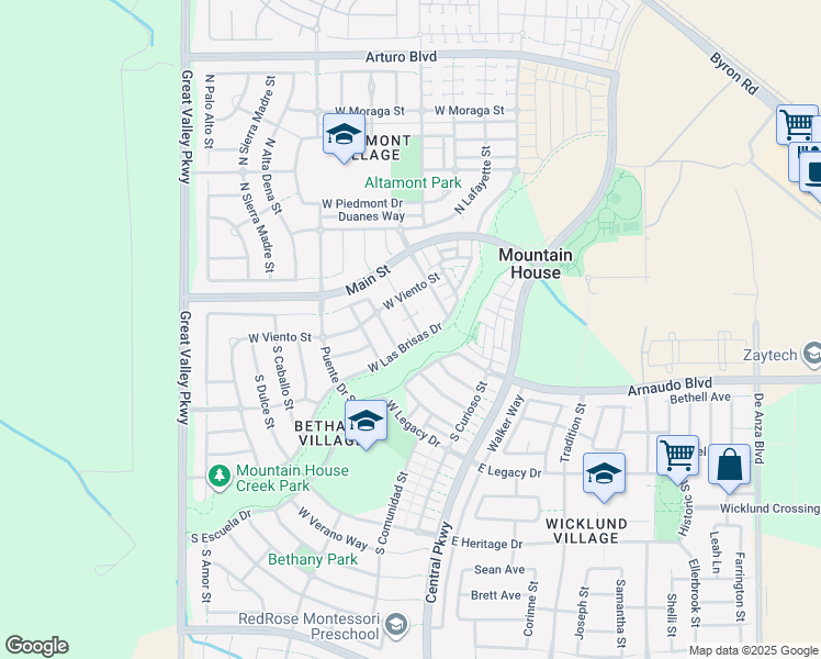 map of restaurants, bars, coffee shops, grocery stores, and more near 369 West Las Brisas Drive in Mountain House
