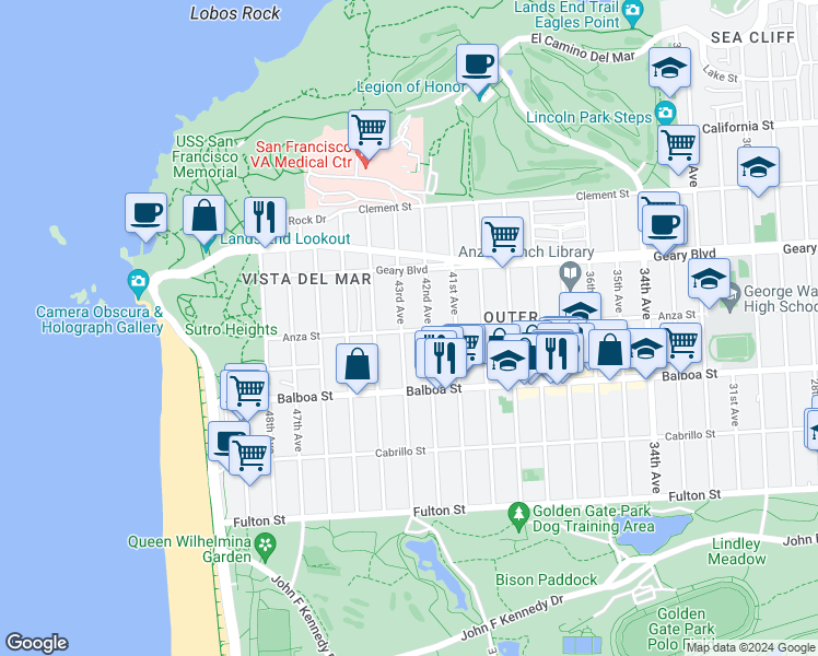 map of restaurants, bars, coffee shops, grocery stores, and more near in San Francisco