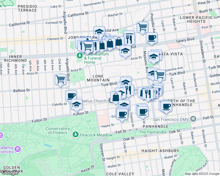 map of restaurants, bars, coffee shops, grocery stores, and more near 31 Temescal Terrace in San Francisco