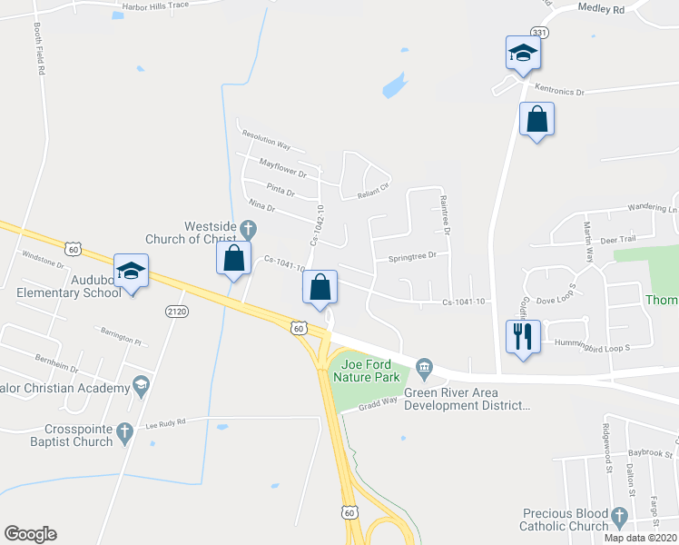map of restaurants, bars, coffee shops, grocery stores, and more near 3941 Benttree Drive in Owensboro