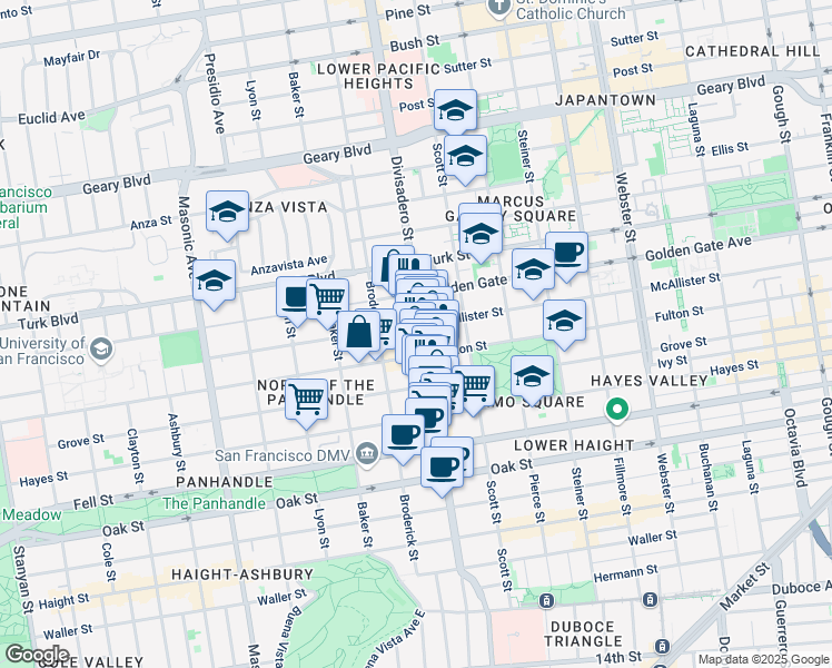 map of restaurants, bars, coffee shops, grocery stores, and more near in San Francisco