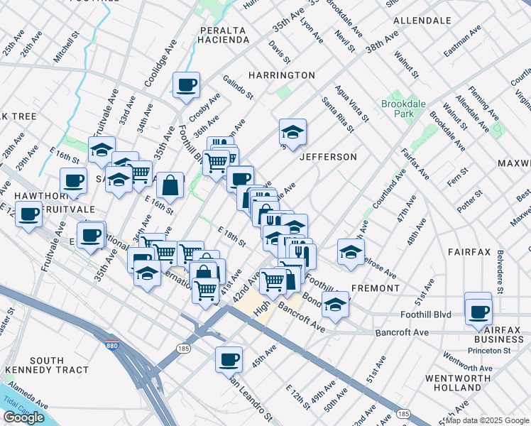 map of restaurants, bars, coffee shops, grocery stores, and more near 1926 Rosedale Avenue in Oakland