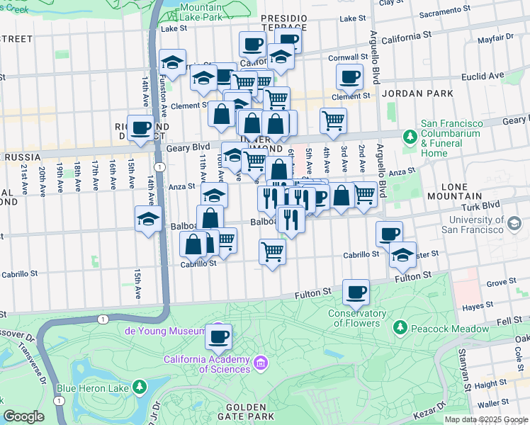 map of restaurants, bars, coffee shops, grocery stores, and more near in San Francisco