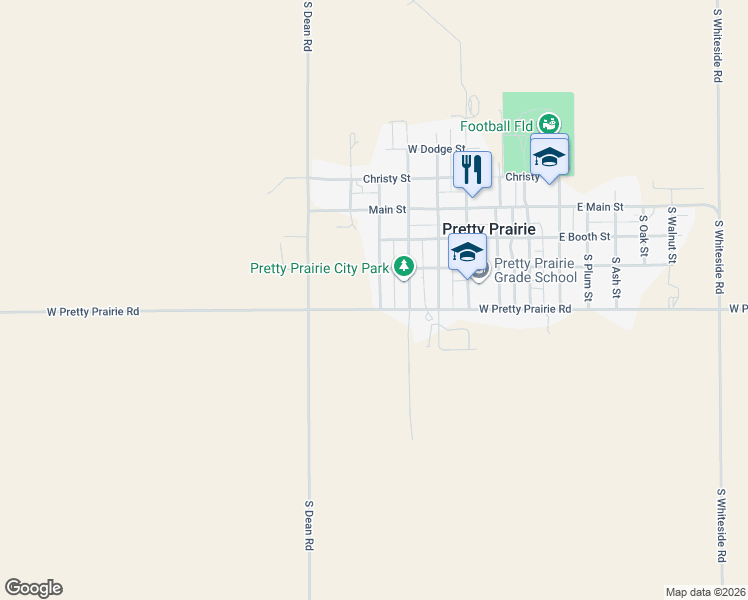 map of restaurants, bars, coffee shops, grocery stores, and more near 6170-6398 West Pretty Prairie Road in Pretty Prairie