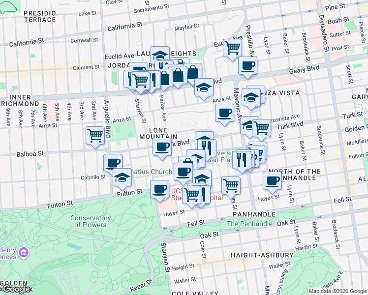 map of restaurants, bars, coffee shops, grocery stores, and more near 31 Temescal Terrace in San Francisco