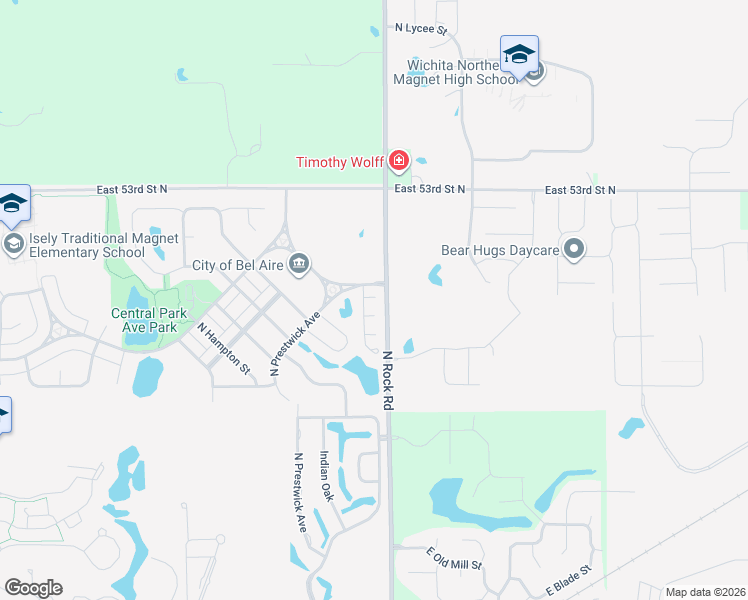 map of restaurants, bars, coffee shops, grocery stores, and more near 4983-5275 North Rock Road in Bel Aire