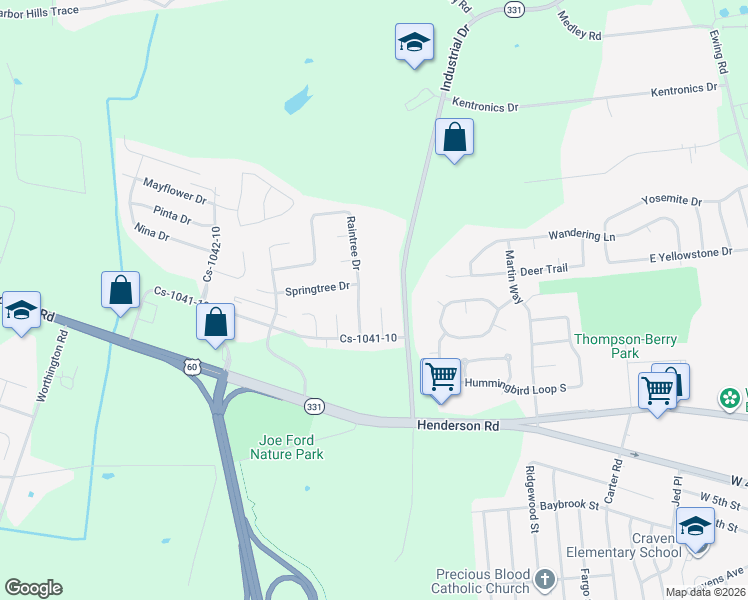 map of restaurants, bars, coffee shops, grocery stores, and more near 250 Twintree Court in Owensboro