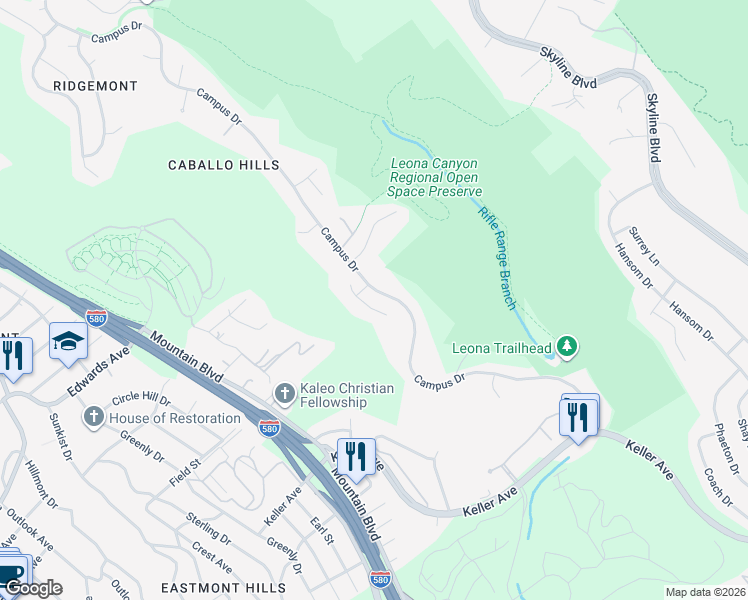 map of restaurants, bars, coffee shops, grocery stores, and more near 5016 Crystal Ridge Ct in Oakland
