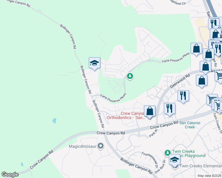 map of restaurants, bars, coffee shops, grocery stores, and more near 1194 Mateo Miller Circle in San Ramon