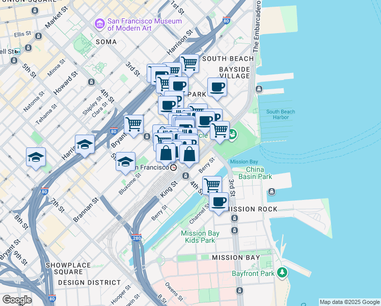 map of restaurants, bars, coffee shops, grocery stores, and more near in San Francisco