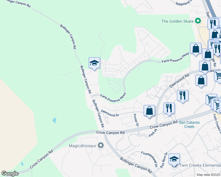 map of restaurants, bars, coffee shops, grocery stores, and more near 1194 Mateo Miller Circle in San Ramon