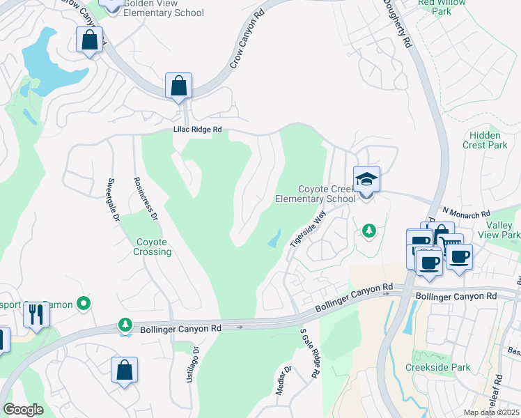 map of restaurants, bars, coffee shops, grocery stores, and more near 5561 Satinleaf Way in San Ramon