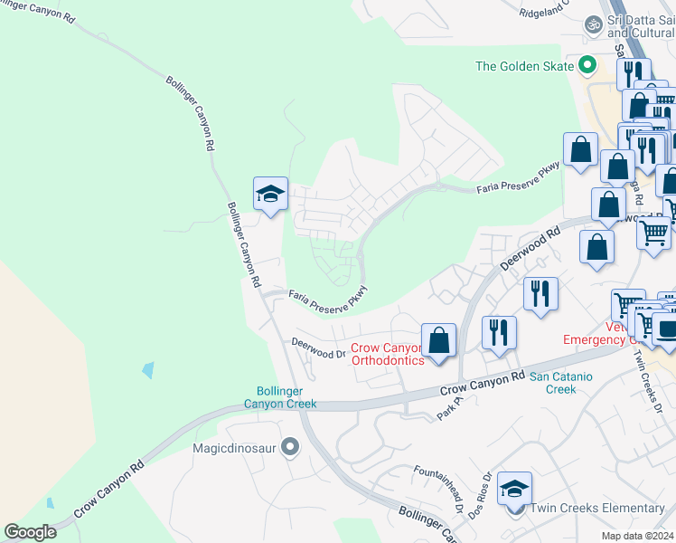 map of restaurants, bars, coffee shops, grocery stores, and more near 1123 Lorenzini Loop in San Ramon