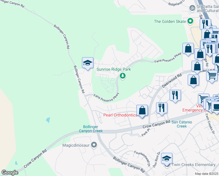 map of restaurants, bars, coffee shops, grocery stores, and more near 1123 Lorenzini Loop in San Ramon