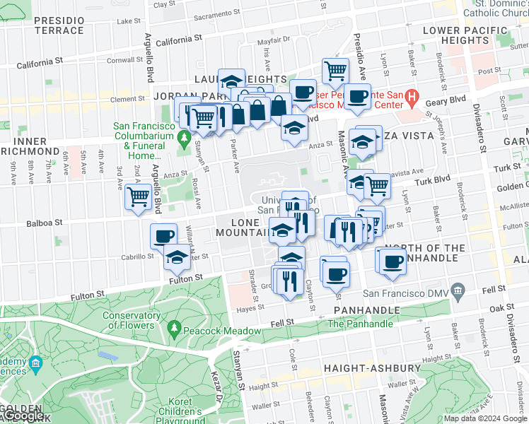 map of restaurants, bars, coffee shops, grocery stores, and more near 31 Temescal Terrace in San Francisco