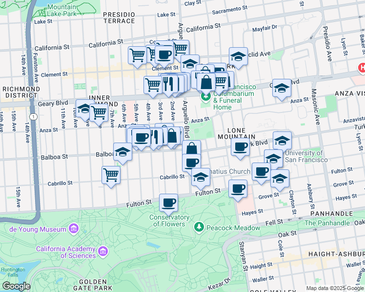 map of restaurants, bars, coffee shops, grocery stores, and more near in San Francisco