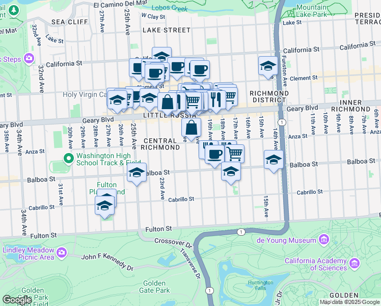 map of restaurants, bars, coffee shops, grocery stores, and more near 547 20th Avenue in San Francisco