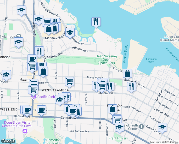 map of restaurants, bars, coffee shops, grocery stores, and more near 1028 Eagle Avenue in Alameda
