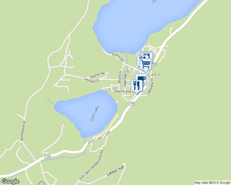 map of restaurants, bars, coffee shops, grocery stores, and more near 49 Granite Avenue in June Lake
