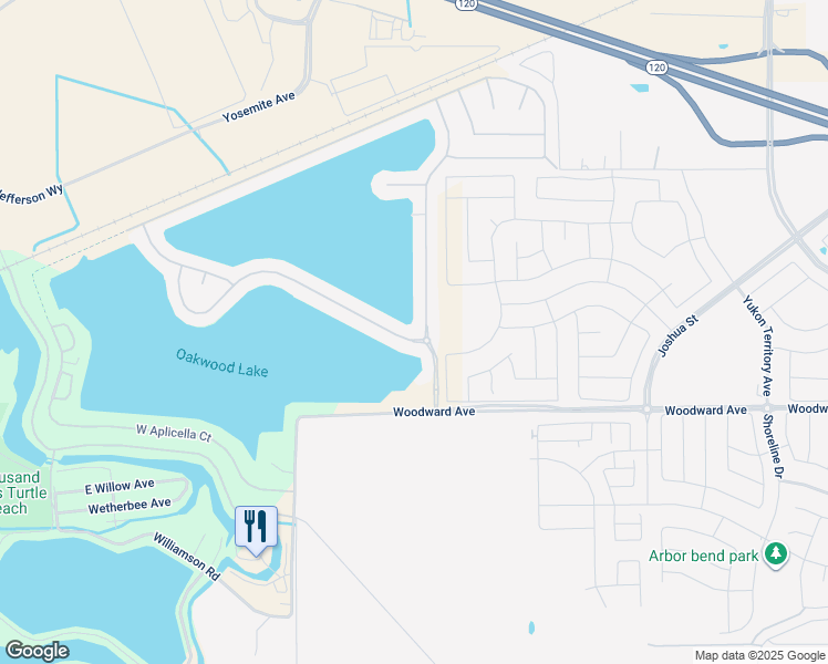 map of restaurants, bars, coffee shops, grocery stores, and more near 3745 Castellina Way in Manteca
