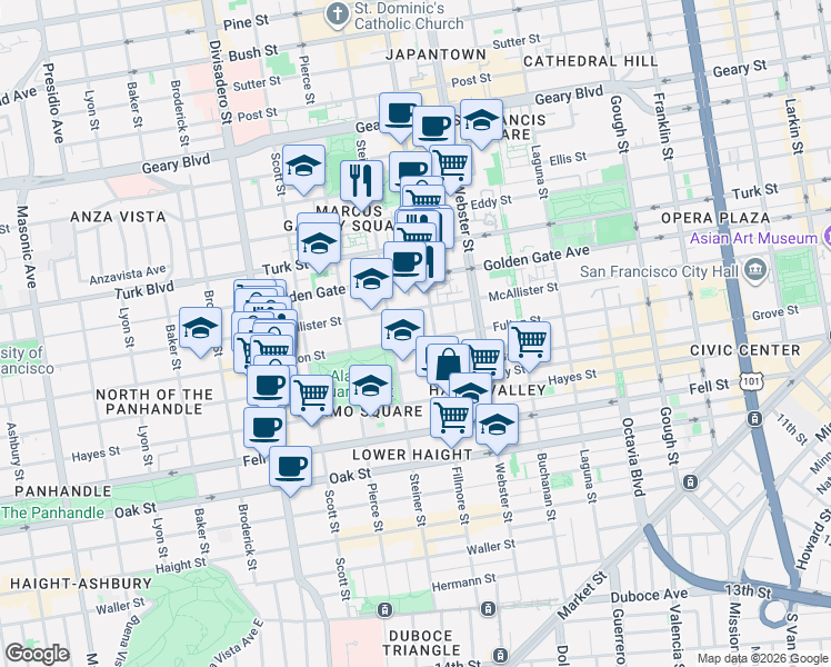 map of restaurants, bars, coffee shops, grocery stores, and more near in San Francisco