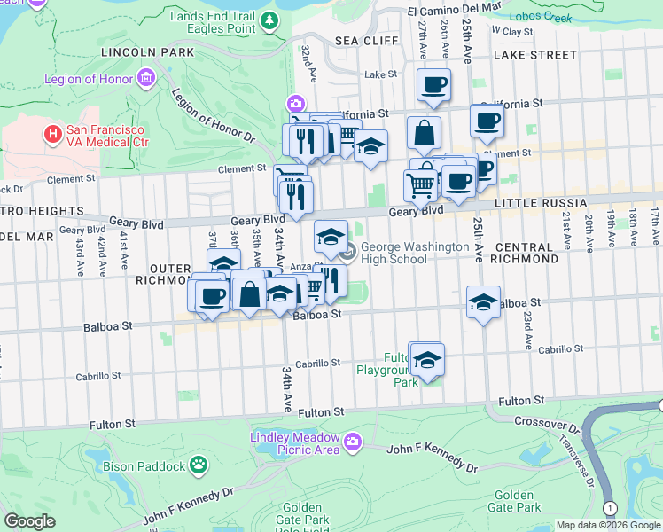 map of restaurants, bars, coffee shops, grocery stores, and more near in San Francisco