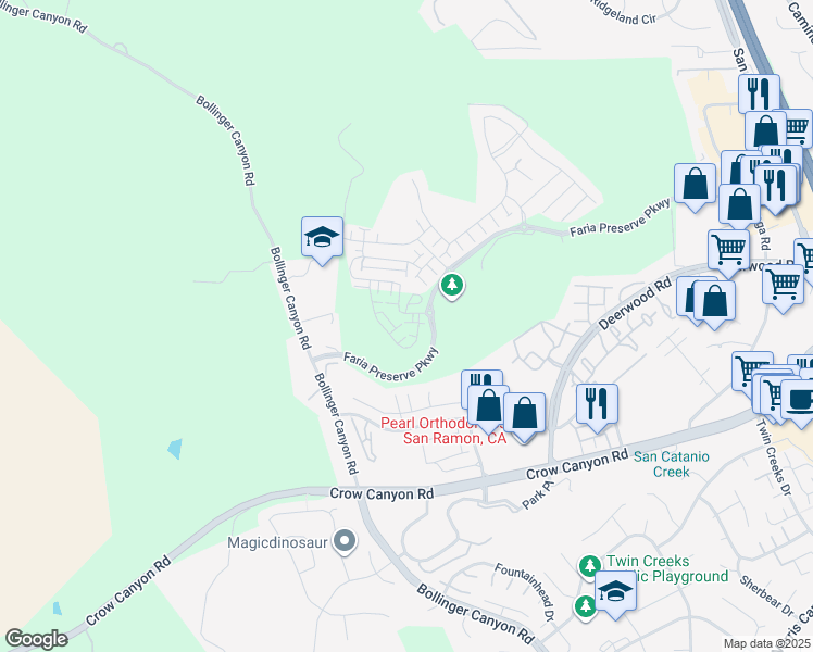 map of restaurants, bars, coffee shops, grocery stores, and more near 1034 Conley Terrace in San Ramon