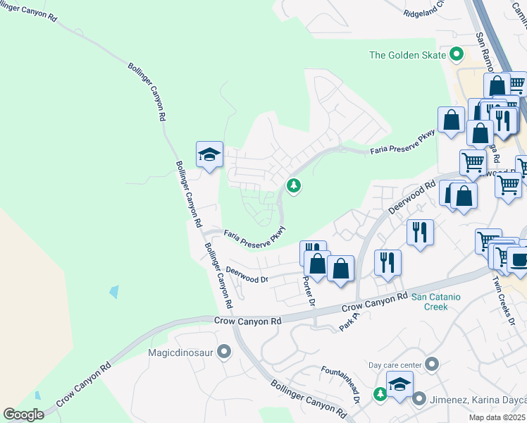map of restaurants, bars, coffee shops, grocery stores, and more near 1034 Conley Terrace in San Ramon