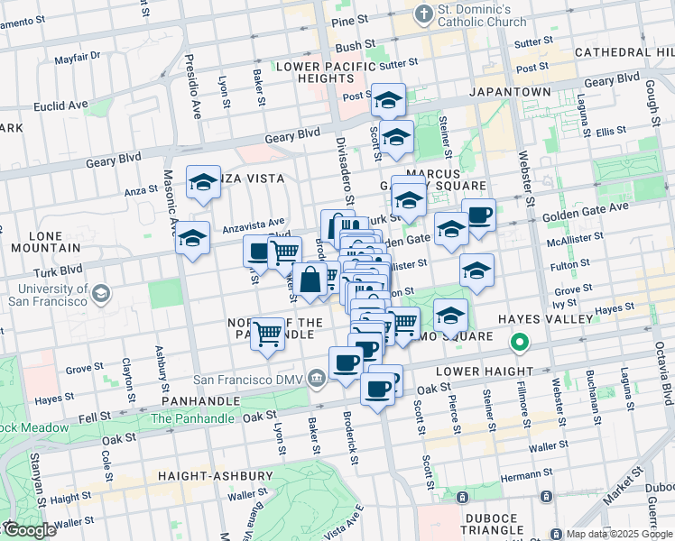 map of restaurants, bars, coffee shops, grocery stores, and more near in San Francisco
