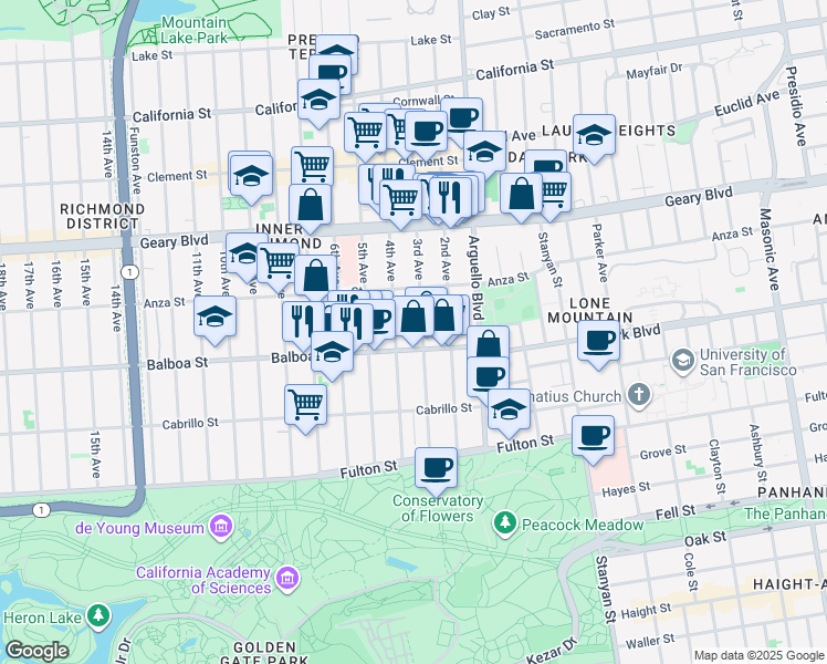 map of restaurants, bars, coffee shops, grocery stores, and more near in San Francisco