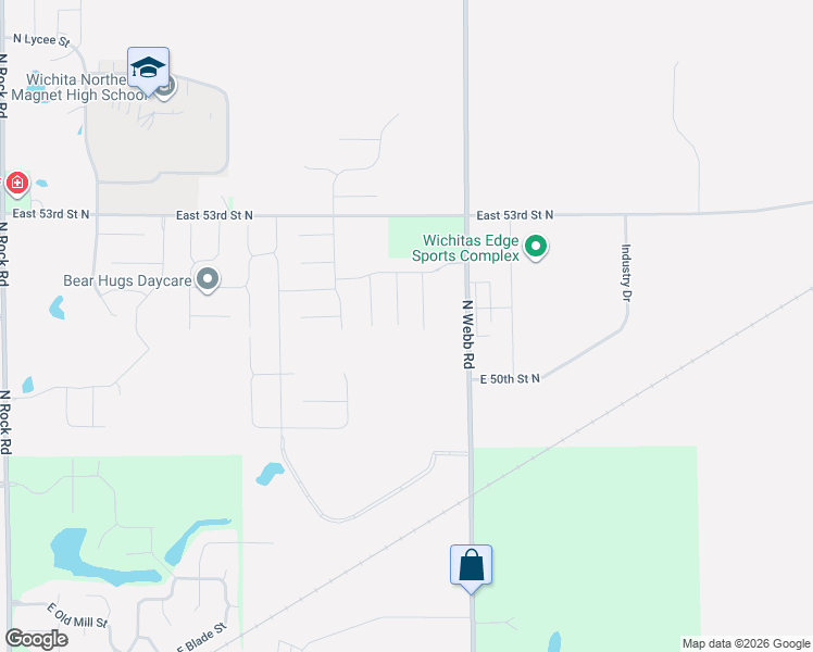 map of restaurants, bars, coffee shops, grocery stores, and more near 5351-5399 North Webb Road in Bel Aire