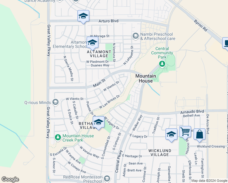 map of restaurants, bars, coffee shops, grocery stores, and more near 192 South Tranquilidad Street in Mountain House