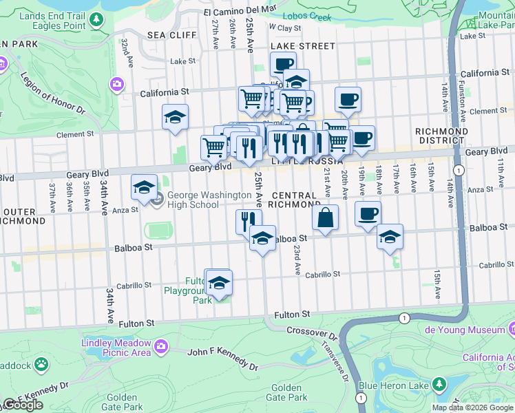 map of restaurants, bars, coffee shops, grocery stores, and more near in San Francisco